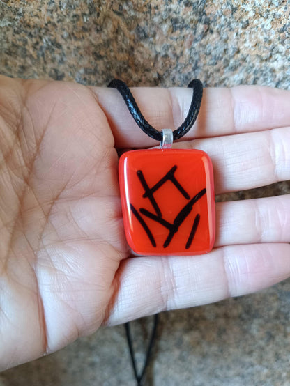 Handmade red and black fused glass pendant necklace, original creation, letterbox birthday gift for her