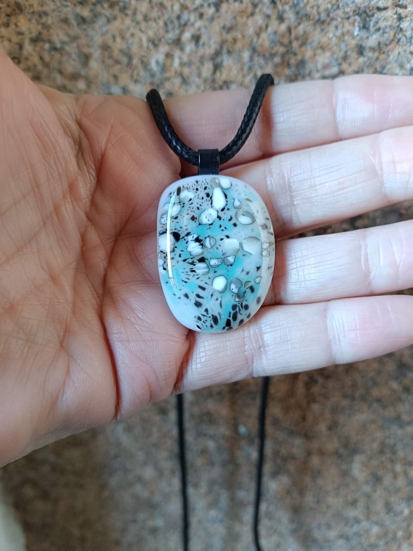 Handmade Fused Glass Pendant with cord, artisan handmade jewellery