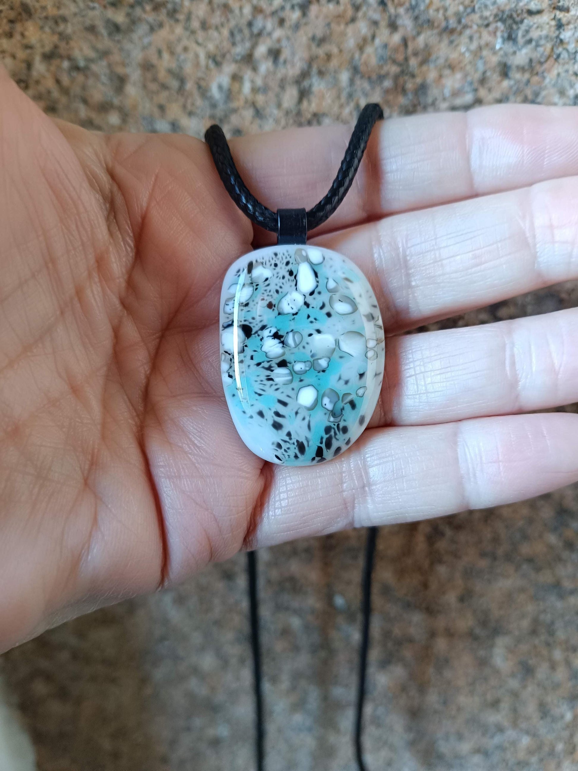 Handmade Fused Glass Pendant with cord, artisan handmade jewellery