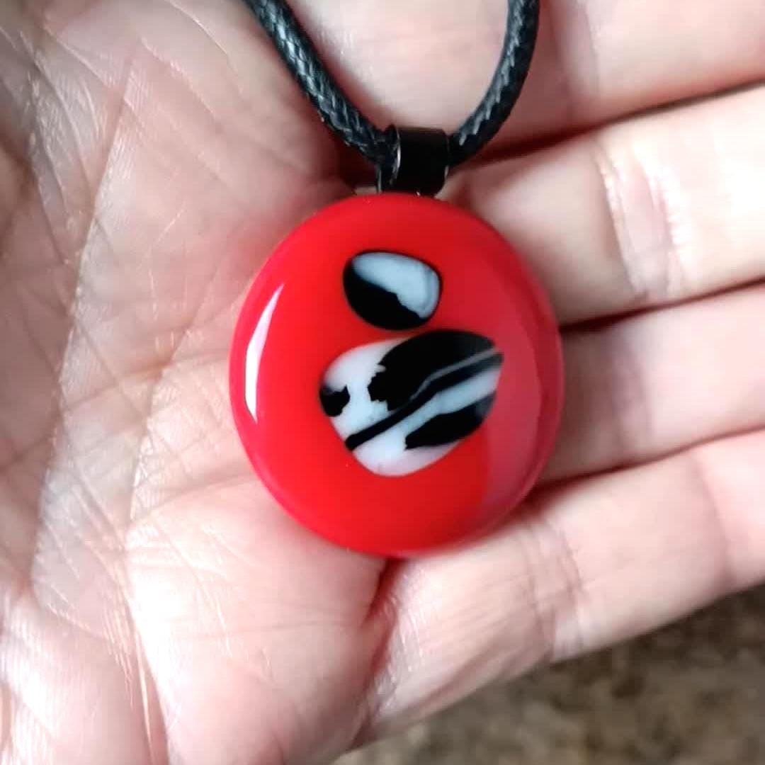 Red fused glass pendant necklace, handmade red jewellery, birthday gift for her or for him, easy to mail gift, gender-neutral idea