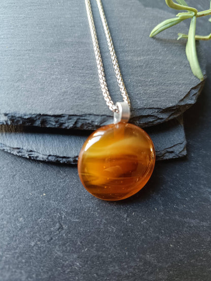 Fused Glass Pendant with Necklace made with transparent glass - funky jewellery - unique gender-neutral gift - easy to mail letterbox gift