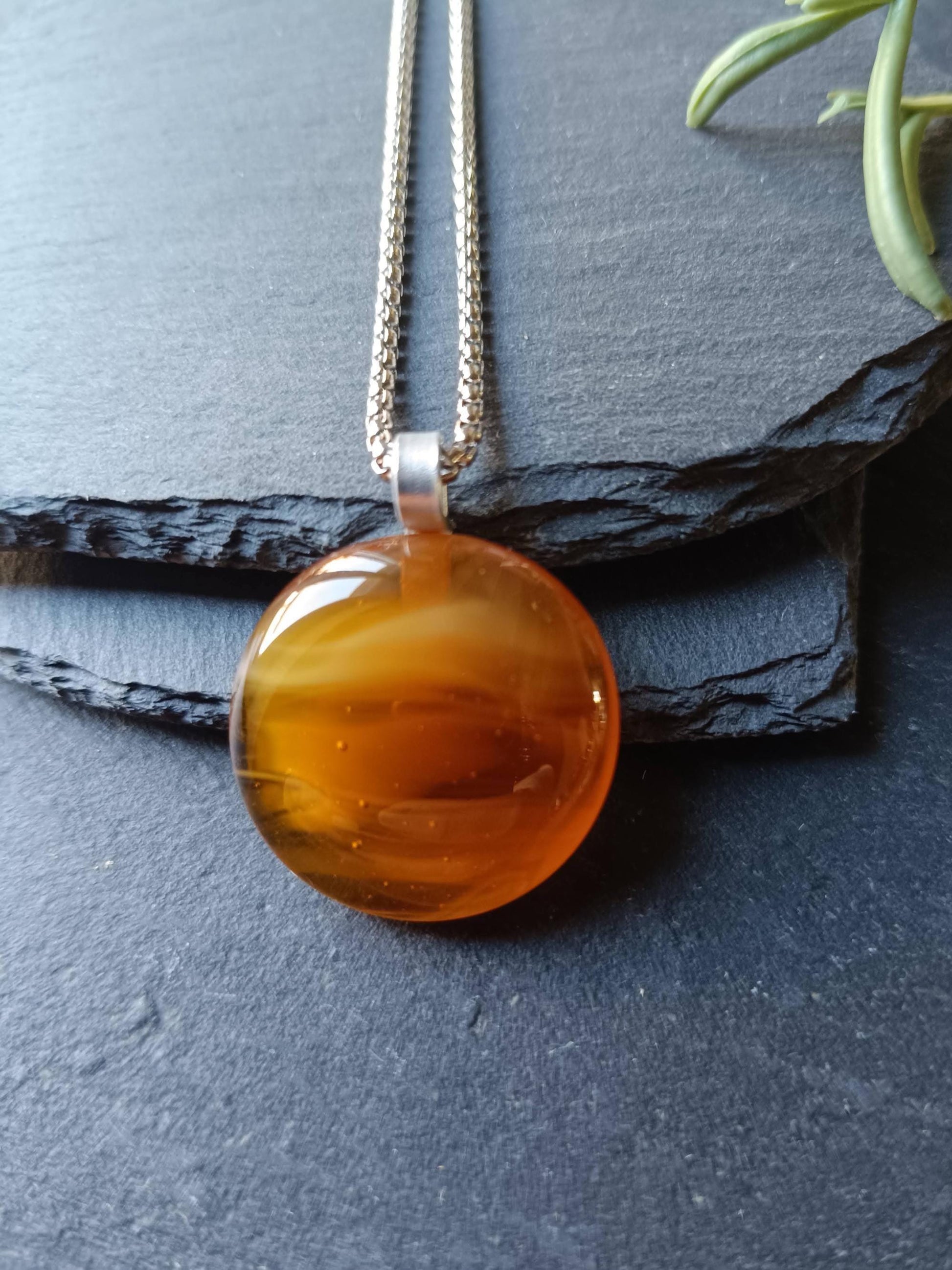 Fused Glass Pendant with Necklace made with transparent glass - funky jewellery - unique gender-neutral gift - easy to mail letterbox gift