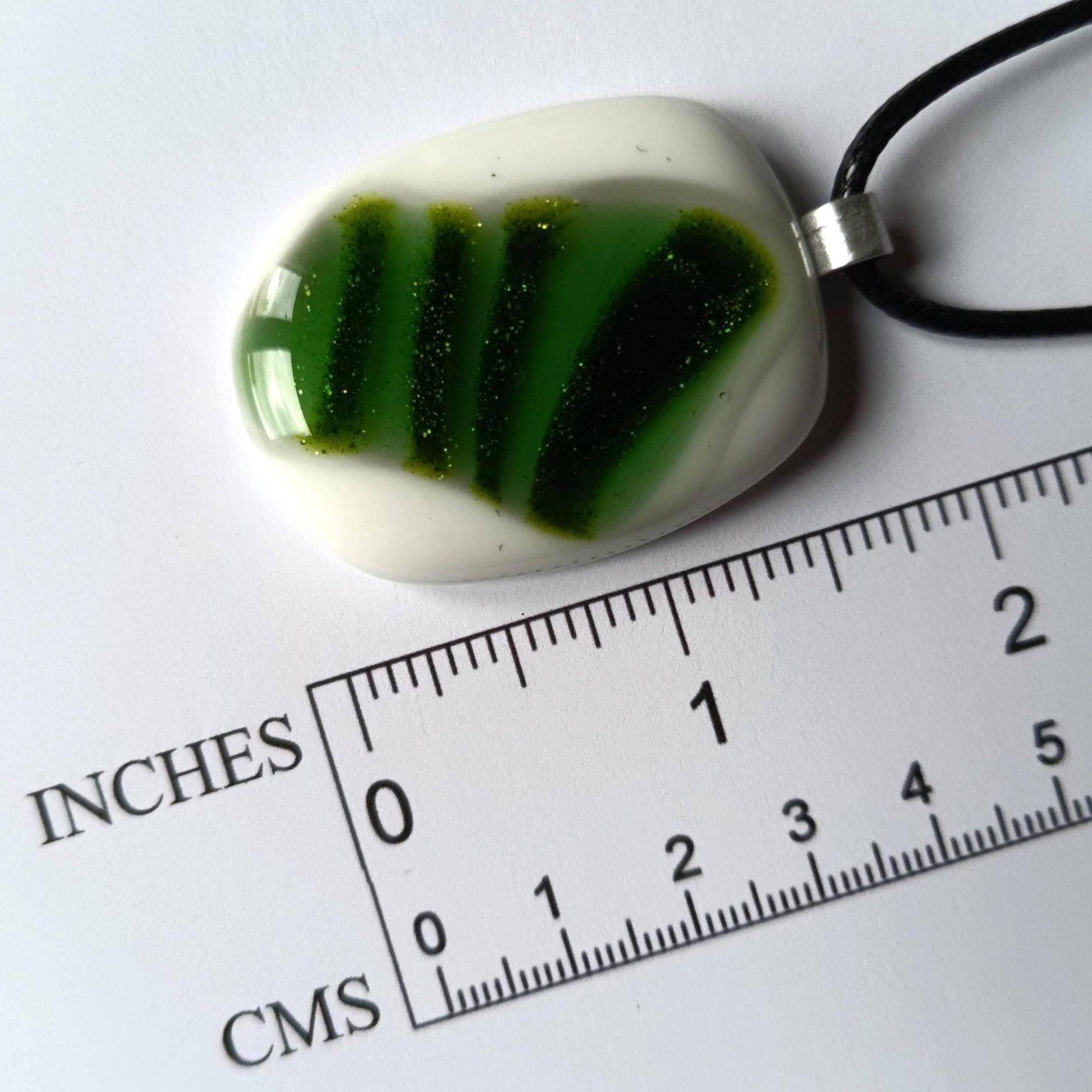 Fused Glass Green and White Large Pendant with necklace, handmade jewellery