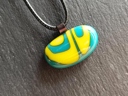 Teal fused glass pendant necklace, handmade artisan jewellery