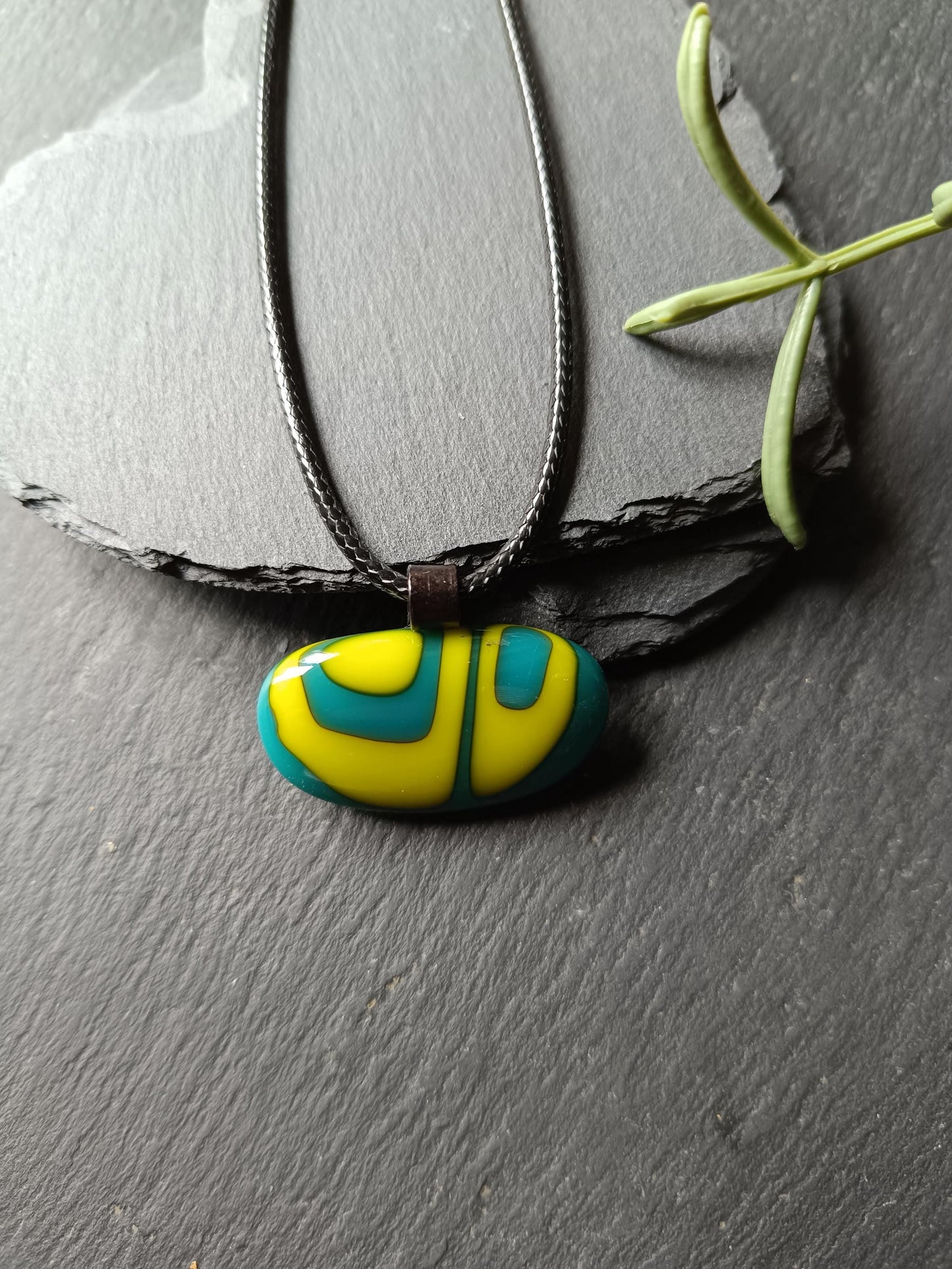 Teal fused glass pendant necklace, handmade artisan jewellery