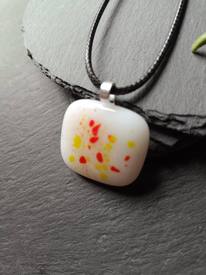 White speckled fused glass pendant necklace, unique handmade jewellery - BlixxiCreations