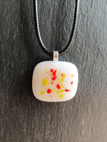 White speckled fused glass pendant necklace, unique handmade jewellery - BlixxiCreations