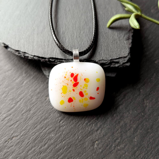White speckled fused glass pendant necklace, unique handmade jewellery - BlixxiCreations