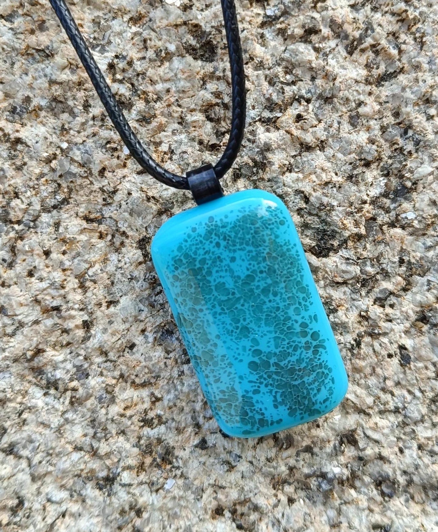 Turquoise blue handcrafted fused glass pendant with necklace, gift box, a bespoke gift for her