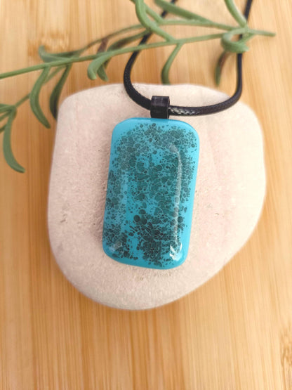 Turquoise blue handcrafted fused glass pendant with necklace, gift box, a bespoke gift for her