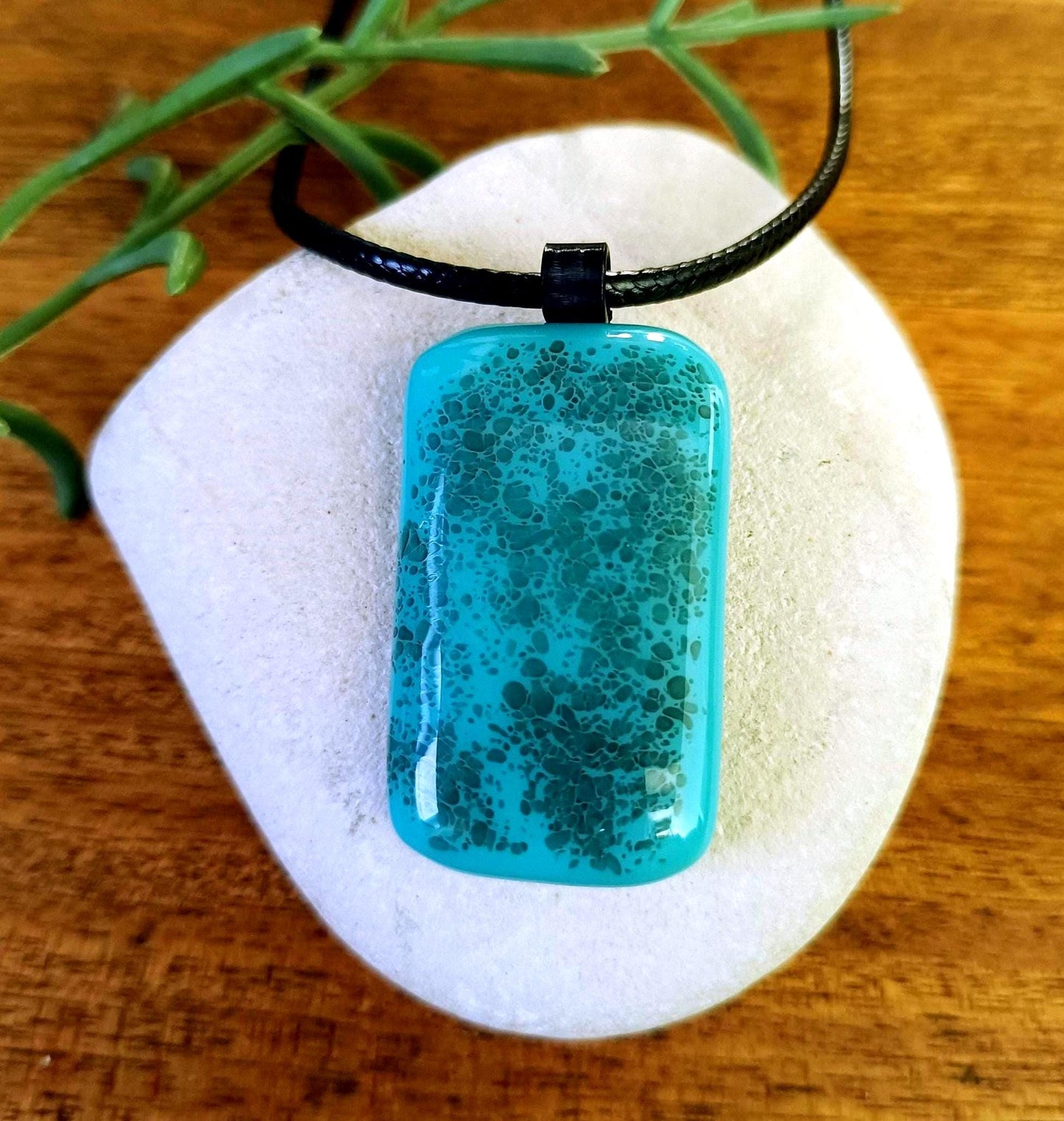 Turquoise blue handcrafted fused glass pendant with necklace, gift box, a bespoke gift for her