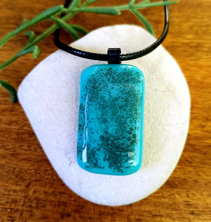 Turquoise blue handcrafted fused glass pendant with necklace, gift box, a bespoke gift for her