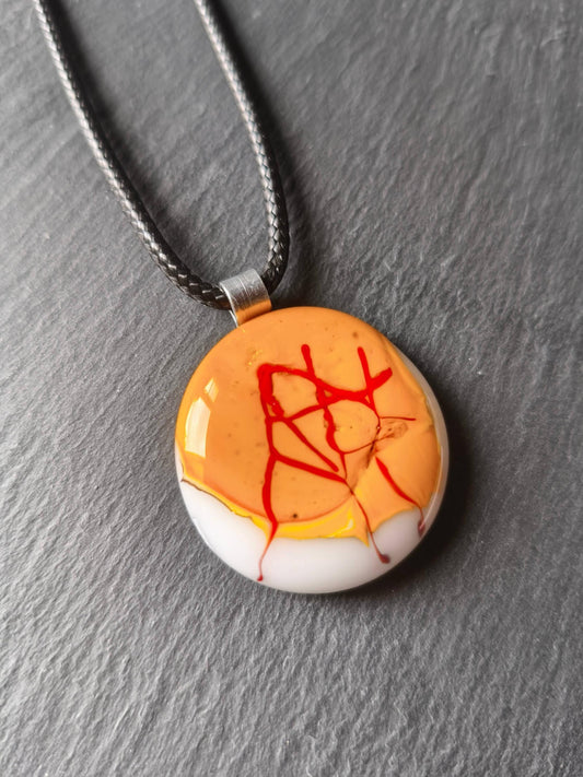 Handmade mustard yellow fused glass pendant with cord necklace, grunge pendant, unique wearable art, gender-neutral, easy to mail gift