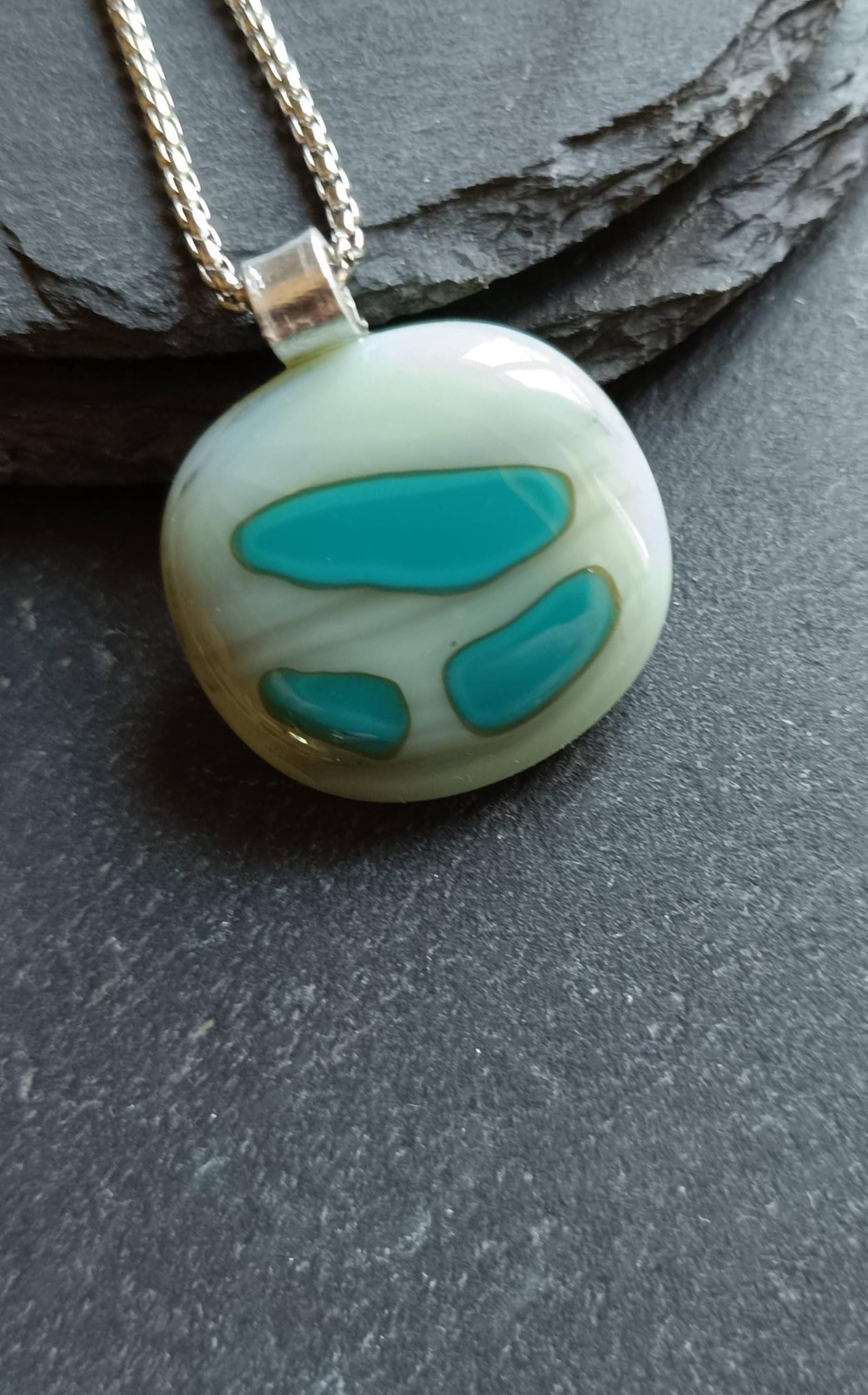 Fused Glass Abstract Pendant with necklace, handmade jewellery