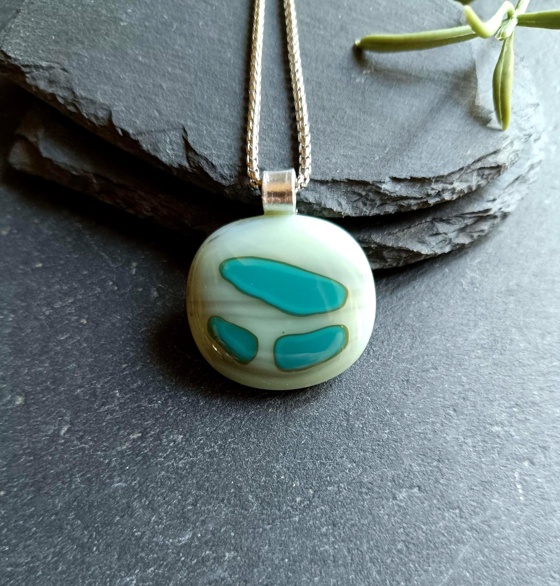 Fused Glass Abstract Pendant with necklace, handmade jewellery