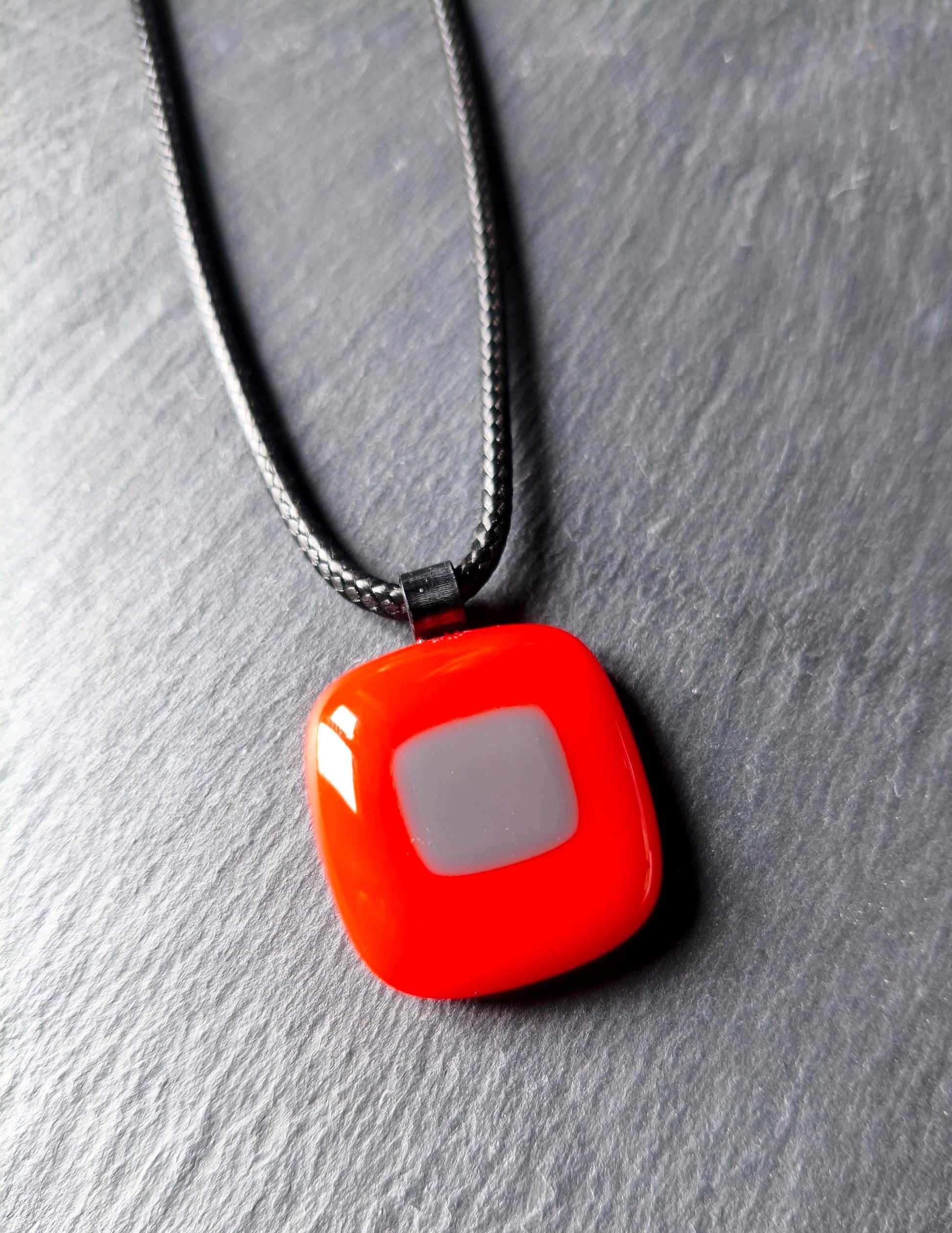 Handcrafted Red Funky Glass Pendant Necklace - Unique Gender Neutral Statement Jewellery - Letterbox Gift - Best gift for her
