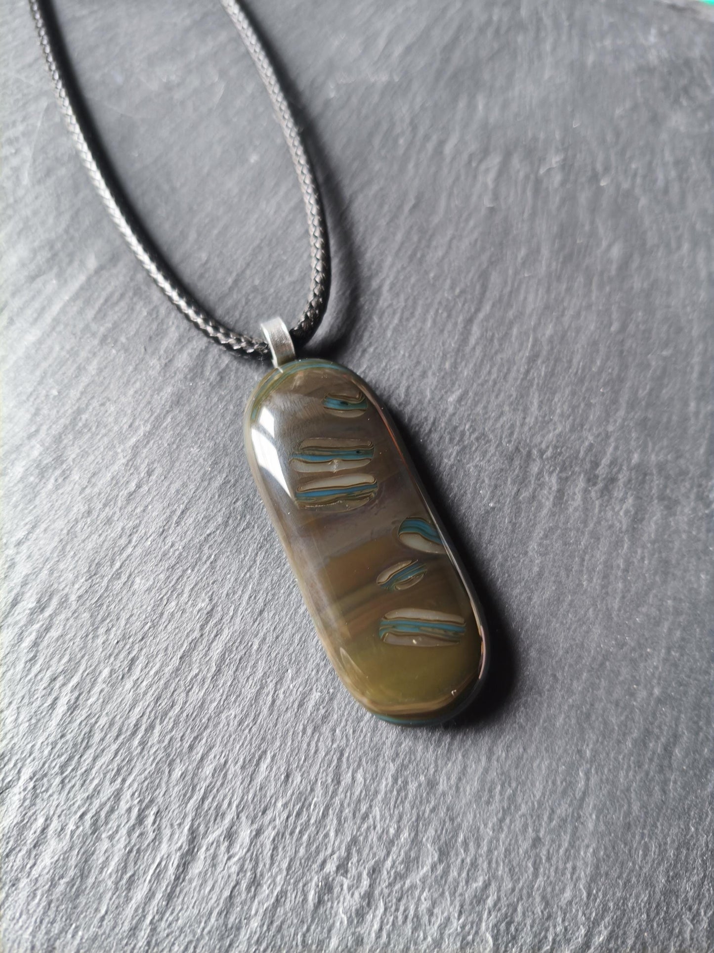 Long Fused Glass Pendant in Natural Tones with Cord Necklace - Gender Neutral Gift, Unique Letterbox Gift