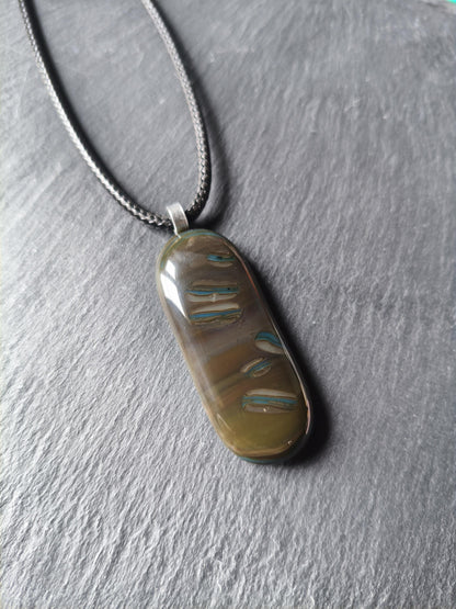 Long Fused Glass Pendant in Natural Tones with Cord Necklace - Gender Neutral Gift, Unique Letterbox Gift