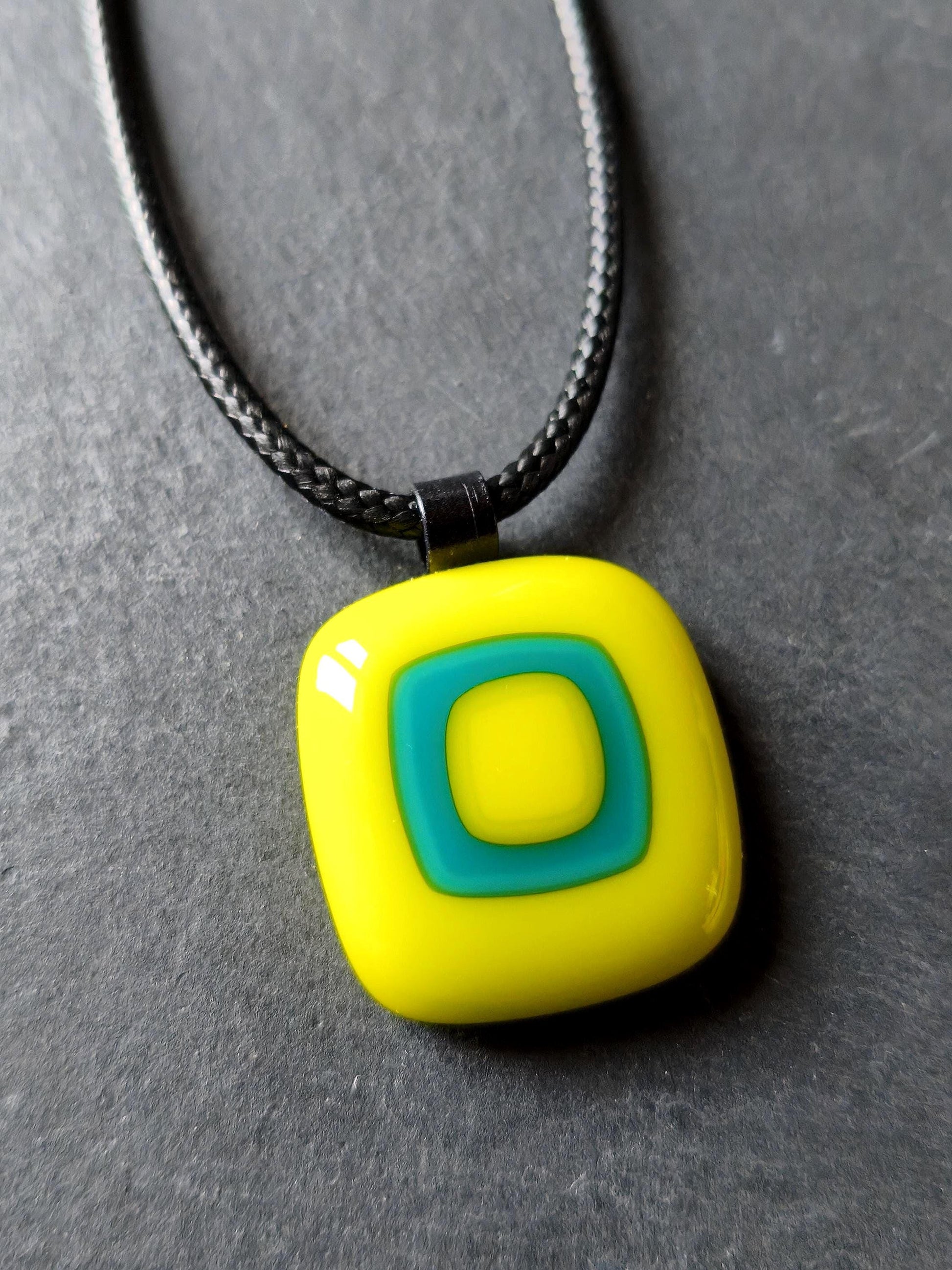 Handmade vibrant colourful fused glass pendant necklace, unique gift for her, funky hippie summer necklace, easy to mail idea