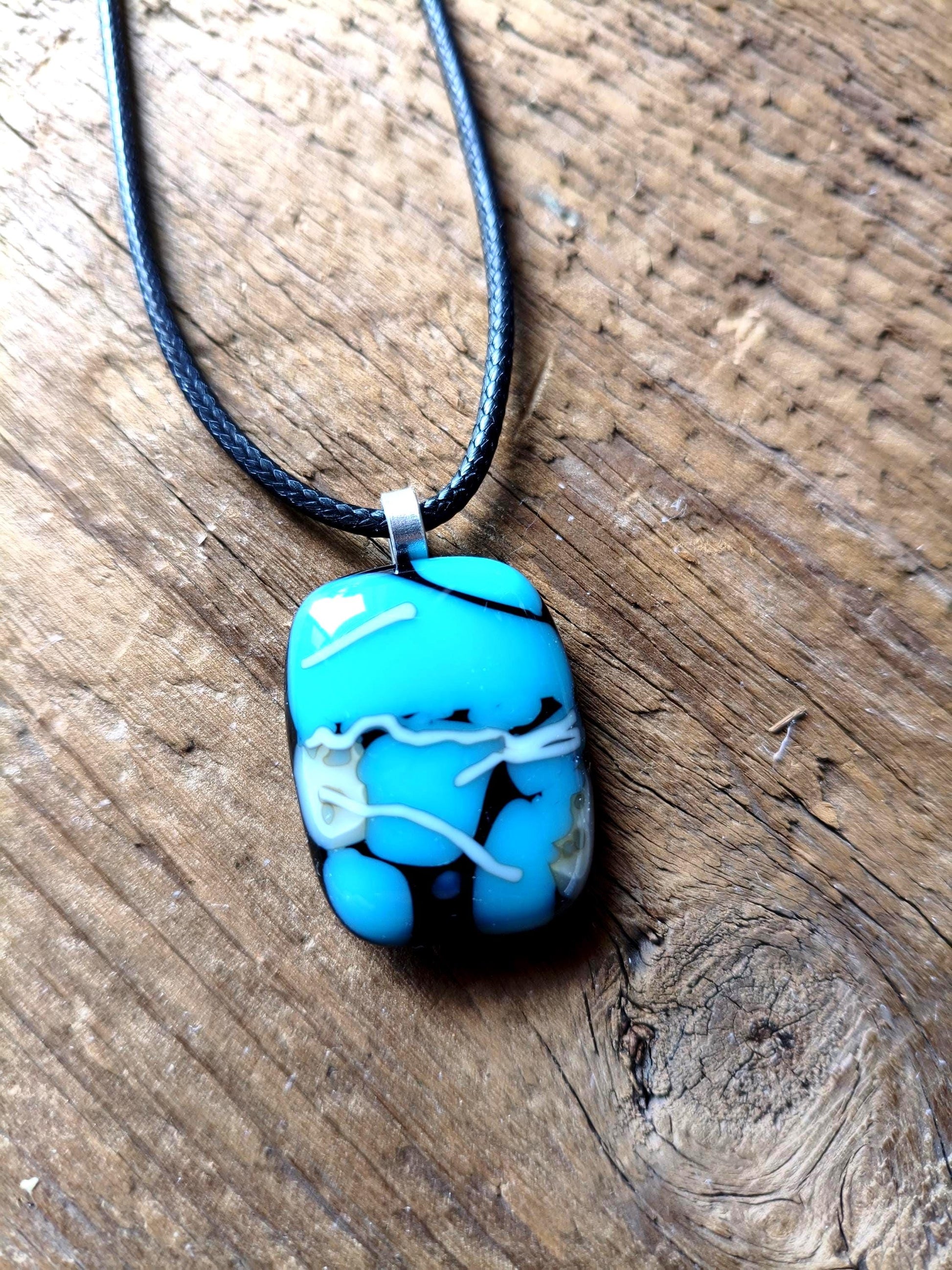 Turquoise multicoloured glass pendant with cord necklace, summer festival jewellery, easy to mail birthday gift, gender neutral gift - BlixxiCreations