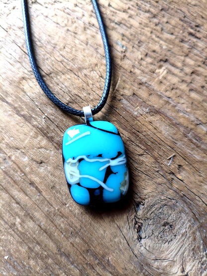 Turquoise multicoloured glass pendant with cord necklace, summer festival jewellery, easy to mail birthday gift, gender neutral gift - BlixxiCreations