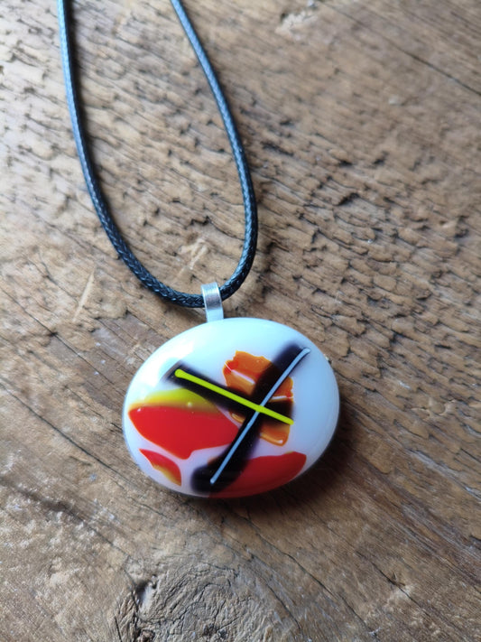 Handmade multicolour funky glass pendant with cord necklace, best gift for her, funky eclectic idea, easy to mail gift