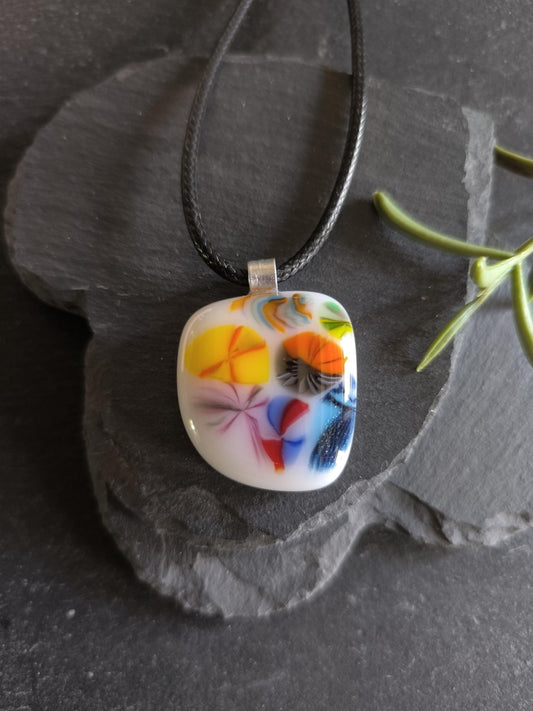 Handmade multicoloured fused glass pendant necklace, birthday gift, gender-neutral gift, artisan original jewellery, easy to mail gift