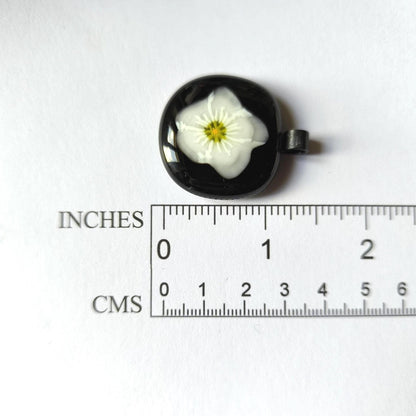 Handmade black flower fused glass pendant with necklace, gift for her, letterbox gift, handcrafted jewellery, funky, eclectic birthday gift