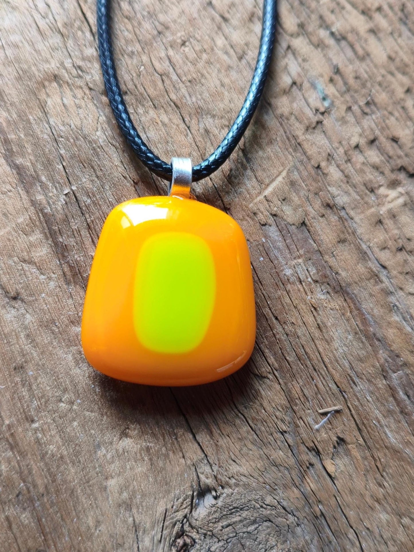 Unique orange summer vibrant fused glass pendant necklace
