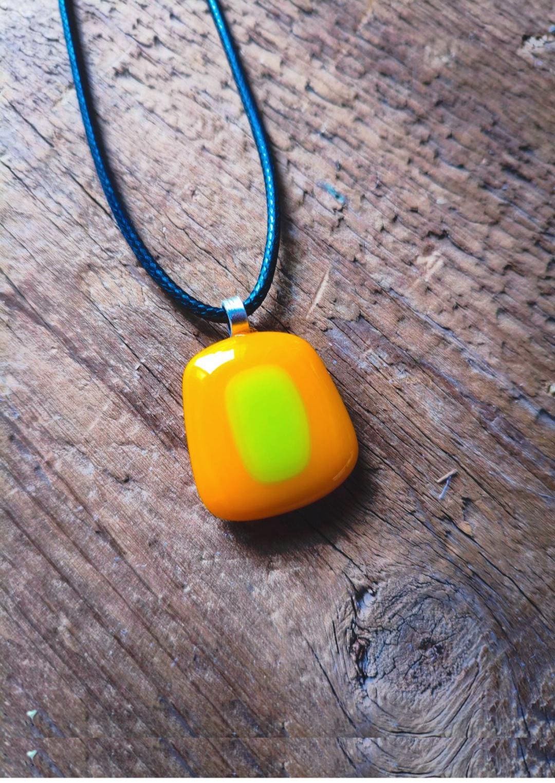 Unique orange summer vibrant fused glass pendant necklace