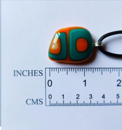 Turquoise and orange abstract necklace, fused glass pendant, summer jewelry, idea for festivals, easy to mail birthday gift