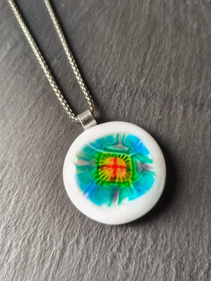 Multicoloured Handmade Flower inspired Fused Glass Pendant Necklace - Festival Jewellery - Gift for her, Easy to Mail Gift