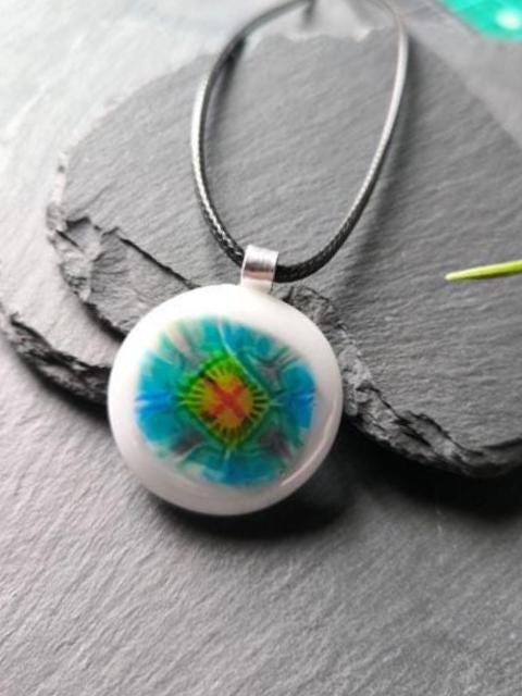 Multicoloured Handmade Flower inspired Fused Glass Pendant Necklace - Festival Jewellery - Gift for her, Easy to Mail Gift