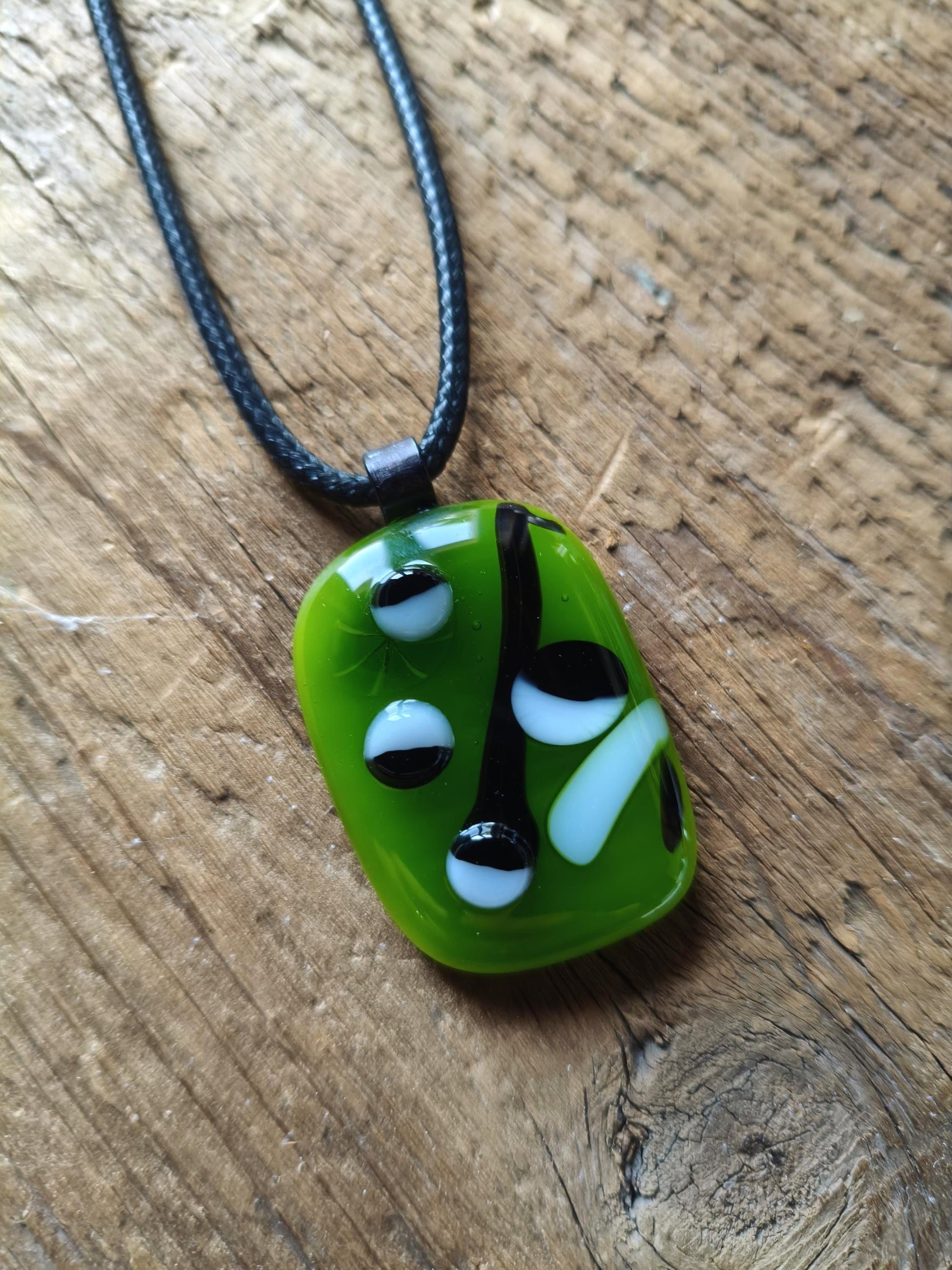 Large One Off Green Multi Coloured Funky Handcrafted Glass Pendant with Cord Necklace