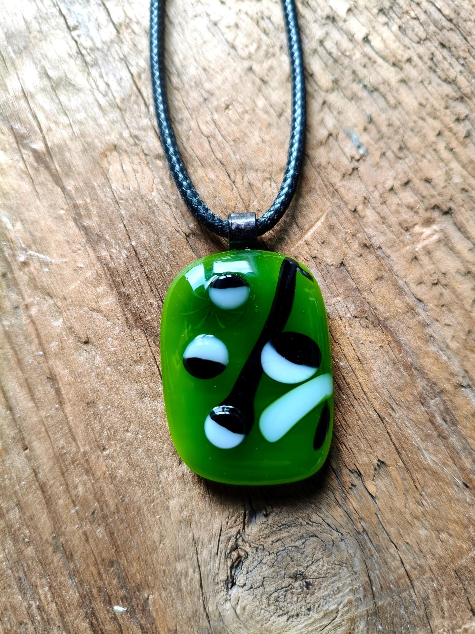 Large One Off Green Multi Coloured Funky Handcrafted Glass Pendant with Cord Necklace