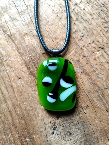 Large One Off Green Multi Coloured Funky Handcrafted Glass Pendant with Cord Necklace