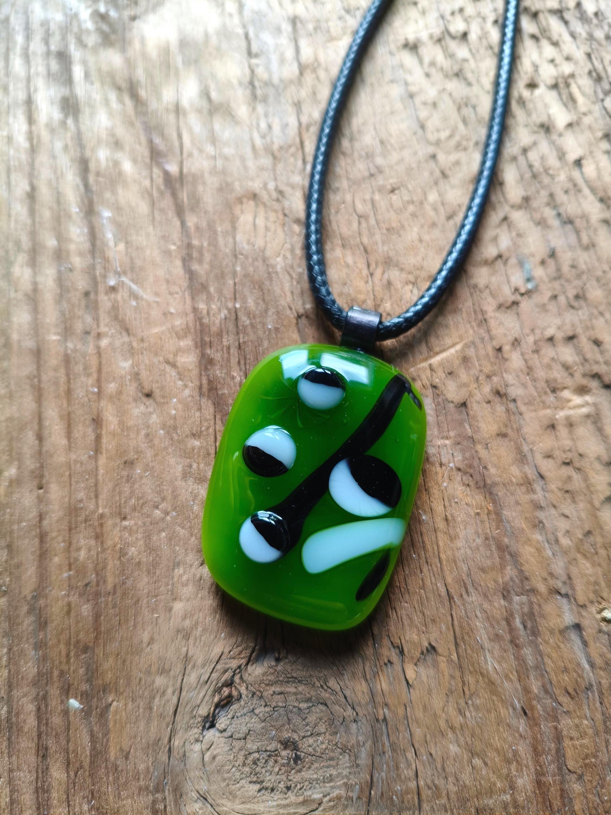 Large One Off Green Multi Coloured Funky Handcrafted Glass Pendant with Cord Necklace