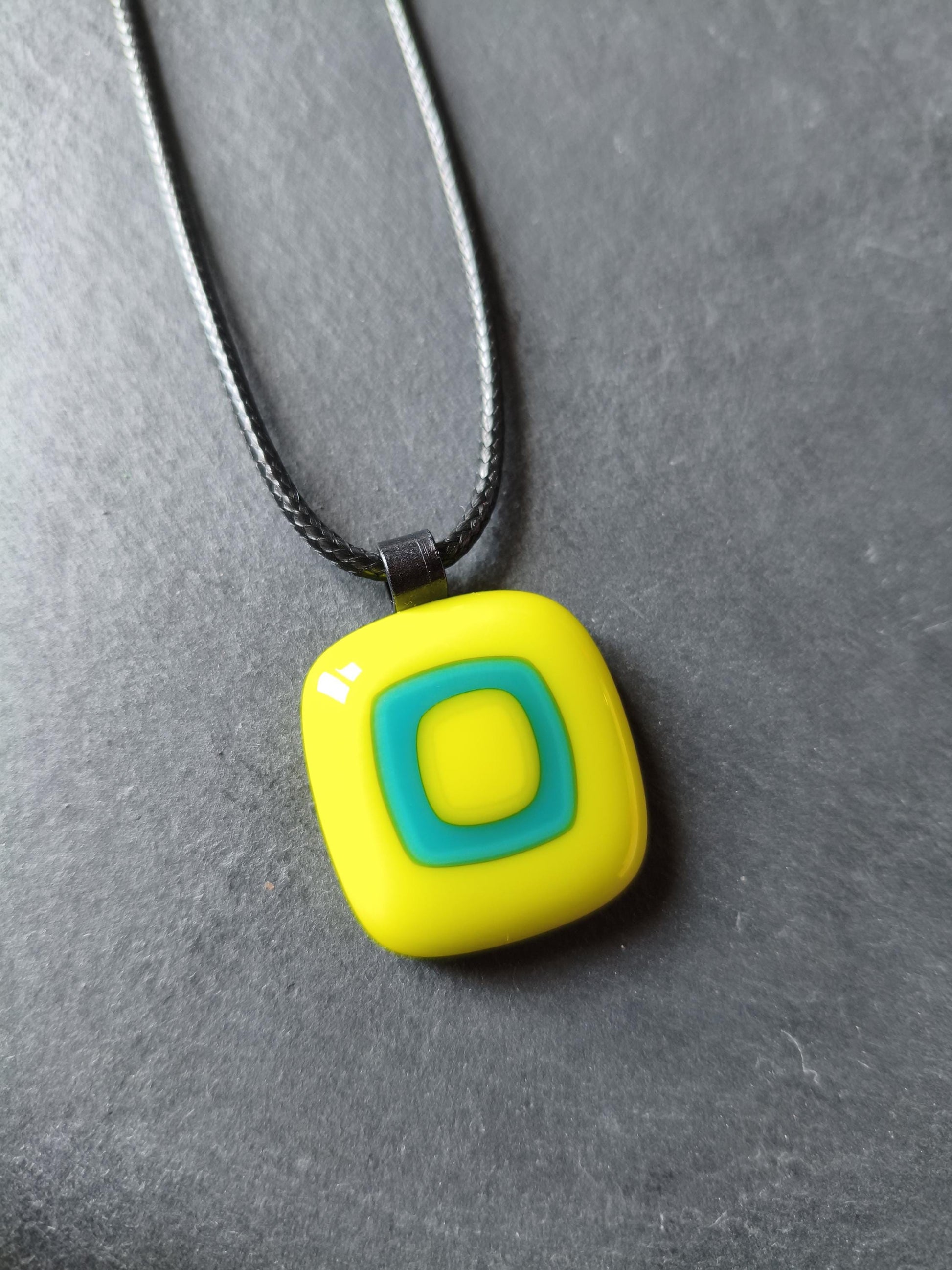 Handmade vibrant colourful fused glass pendant necklace, unique gift for her, funky hippie summer necklace, easy to mail idea