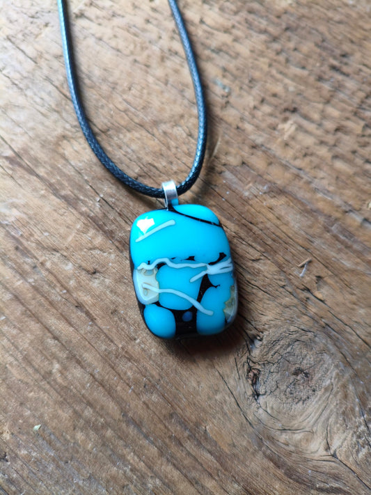 Turquoise multicoloured glass pendant with cord necklace, summer festival jewellery, easy to mail birthday gift, gender neutral gift