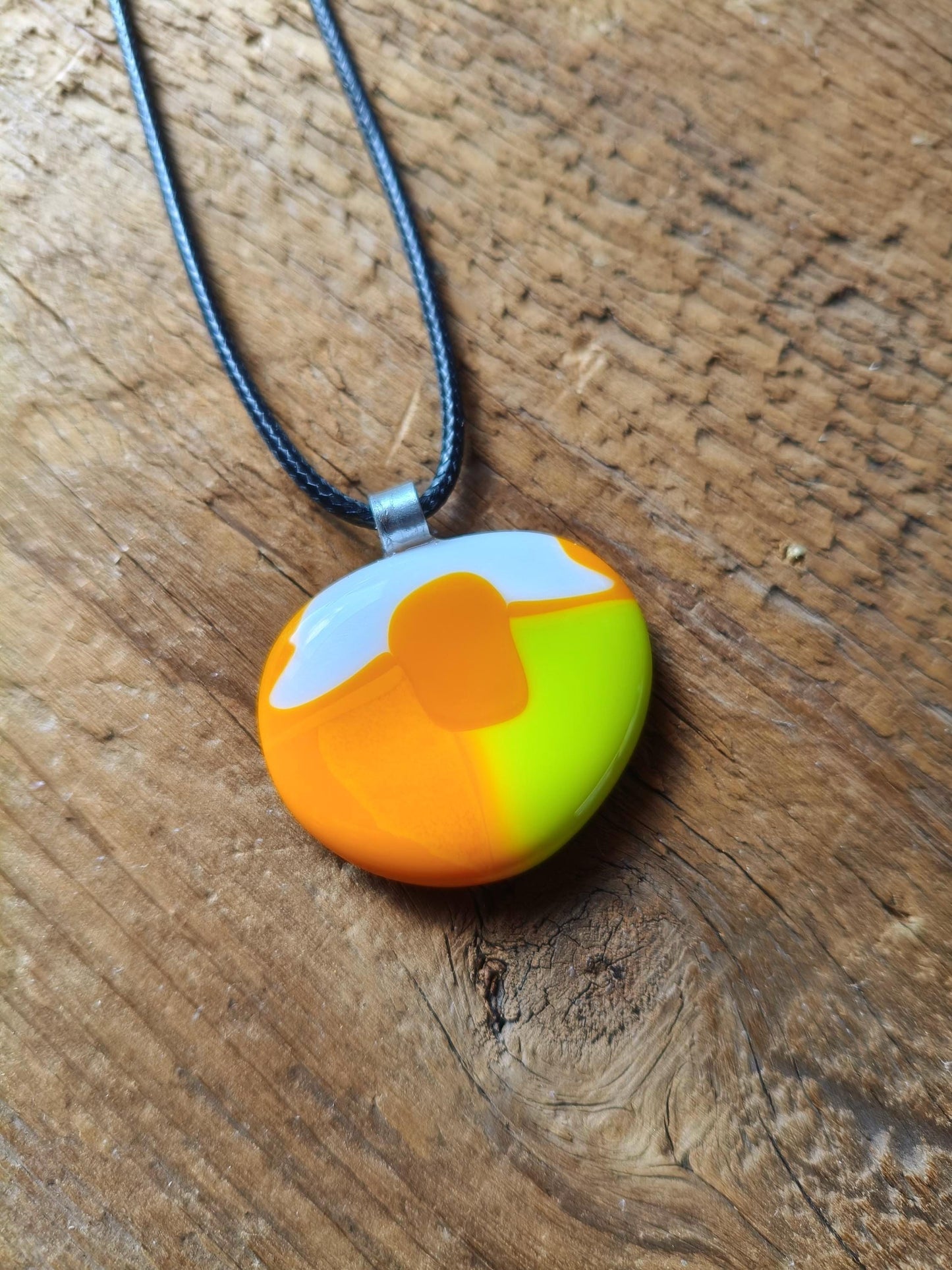 Large handcrafted bright glass pendant necklace, funky hippie necklace, unique statement piece, easy to mail, summer jewelry, gift for her