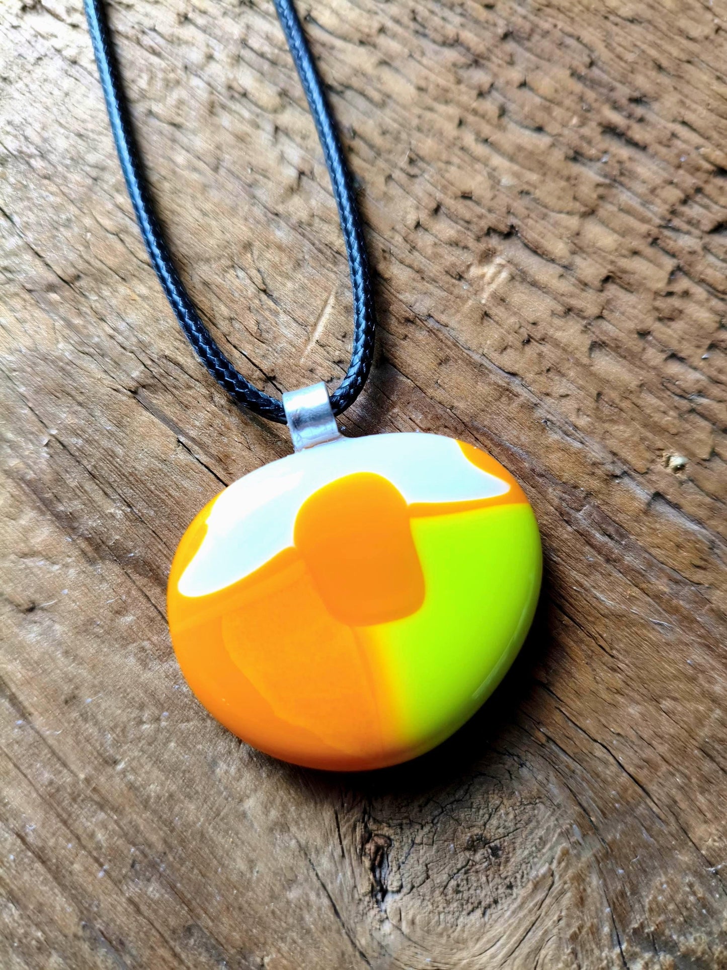 Large handcrafted bright glass pendant necklace, funky hippie necklace, unique statement piece, easy to mail, summer jewelry, gift for her