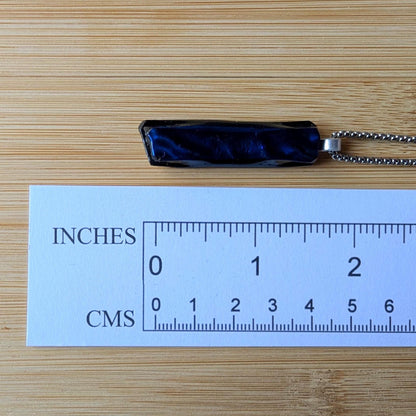 One-of-a-Kind Long Blue Textured Dichroic Glass Pendant Necklace