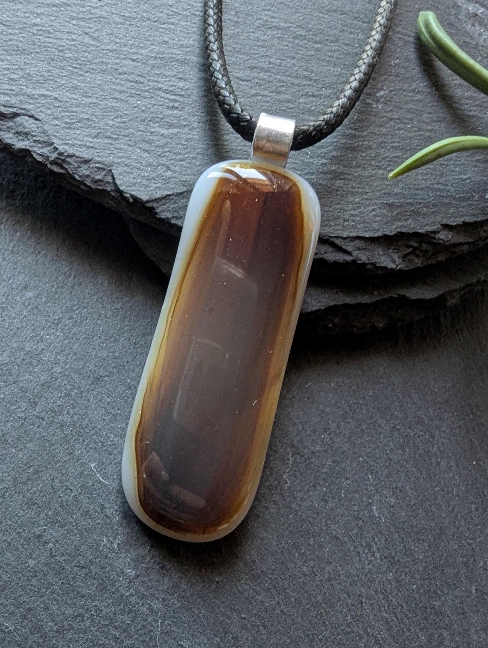 Men's Handmade Glass Pendant Necklace | Unisex Neutral Tones Dad's Gift | Wearable Art Jewelry