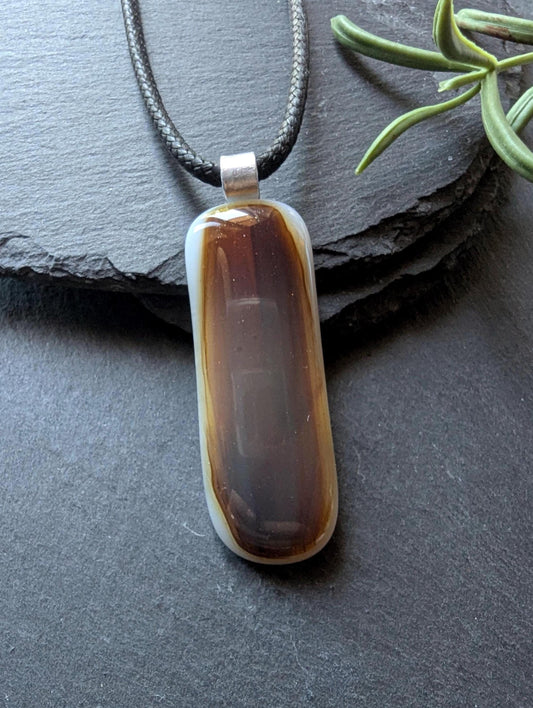 Men's Handmade Glass Pendant Necklace | Unisex Neutral Tones Dad's Gift | Wearable Art Jewelry
