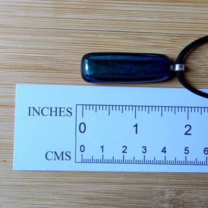 Long Vibrant Blue Turquoise Dichroic Glass Pendant with Necklace