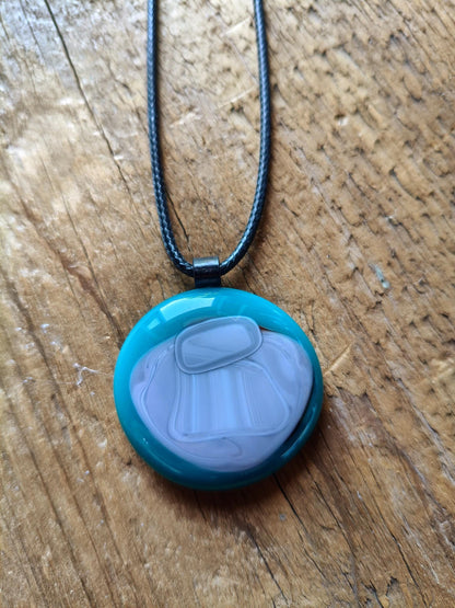 Large turquoise handmade one off glass statement piece pendant with cord necklace