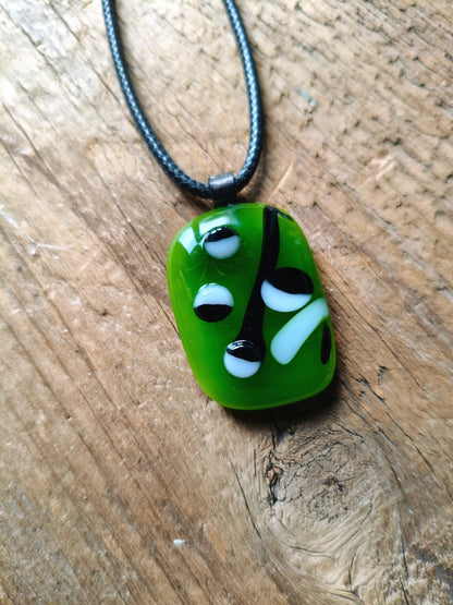 Large One Off Green Multi Coloured Funky Handcrafted Glass Pendant with Cord Necklace