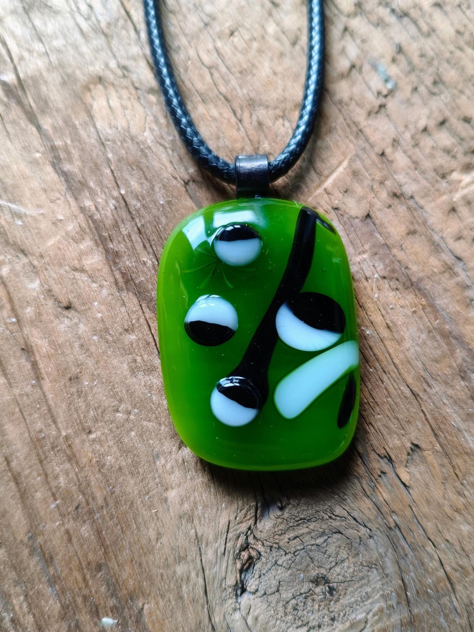 Large One Off Green Multi Coloured Funky Handcrafted Glass Pendant with Cord Necklace