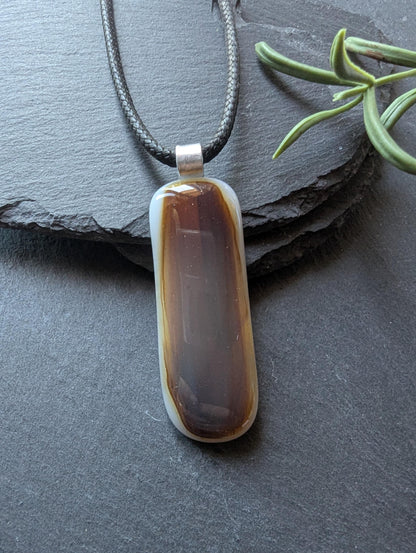 Men's Handmade Glass Pendant Necklace | Unisex Neutral Tones Dad's Gift | Wearable Art Jewelry