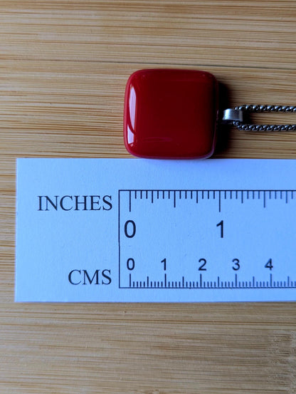 Handcrafted cherry red fused glass pendant with necklace and gift box